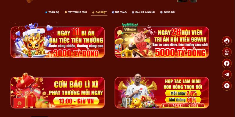 Một số khuyến mãi tại game bài 98Win